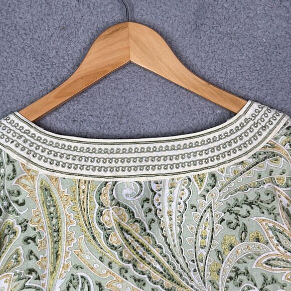 Cambridge Dry Goods Womens Tunic Top Plus Sz 3XL‎ Green Paisley Linen Blend - Picture 10 of 13